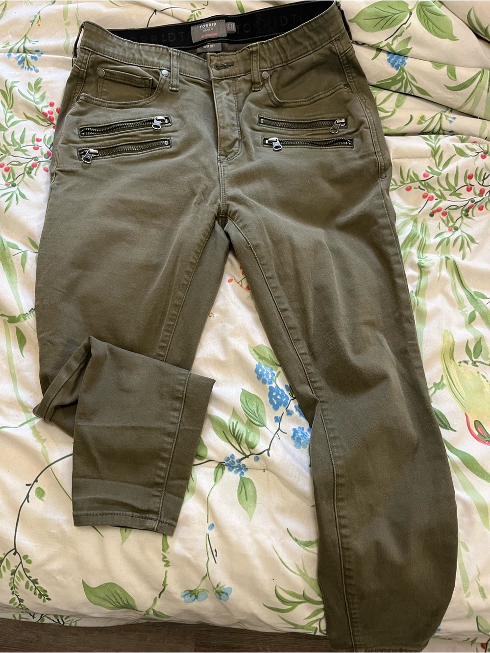 torrid Olive Green Zip-Pocket Skinny Jeans